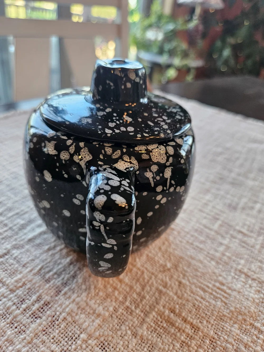 Rare Vintage Frankoma Pottery Dark Green Speckled Lidded Sugar Bowl